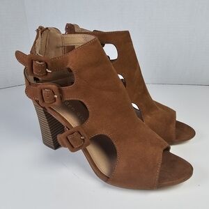 Madden Girl Beatrik Cognac Suede Gladiator Heels